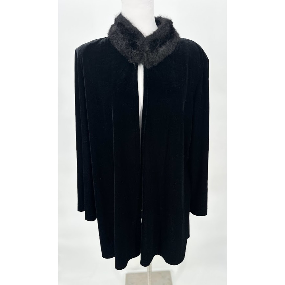 Vintage Cachet Velvet Black Cardigan Jacket Large Faux Fur Party Wear Glamour